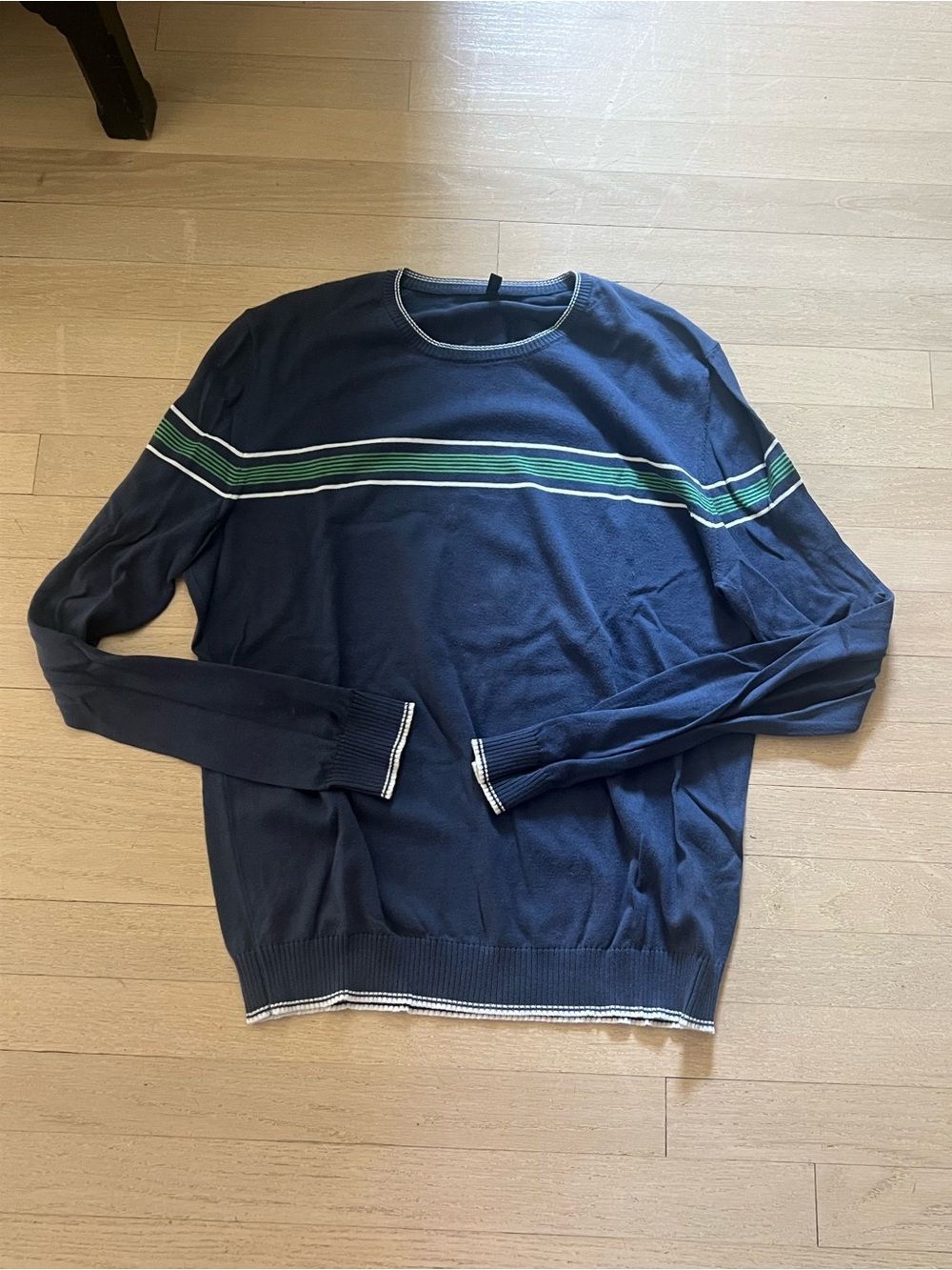 United Colors Of Benetton Navy Crewneck Sweater with Green Stripe